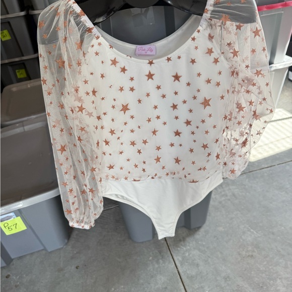 Pink Lily White and Brown Lace Detail Bodysuit p 73 - Picture 1 of 5